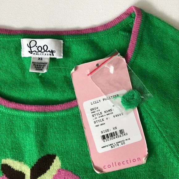 Lilly Pulitzer NWT pink green strawberry cashmere knit jumper XS *has flaw* - Picture 3 of 6